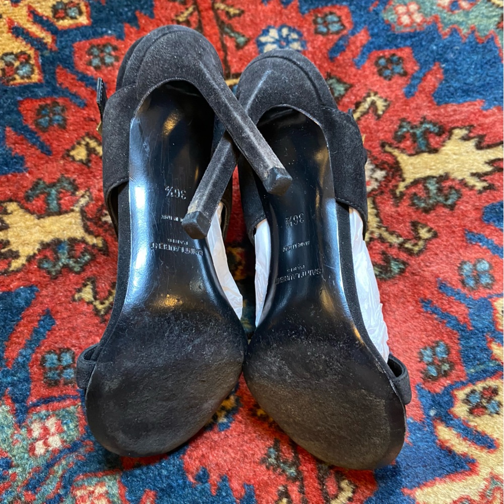 Vintage Saint Laurent Black Suede Heels with Gold Accent - Picture 4 of 5